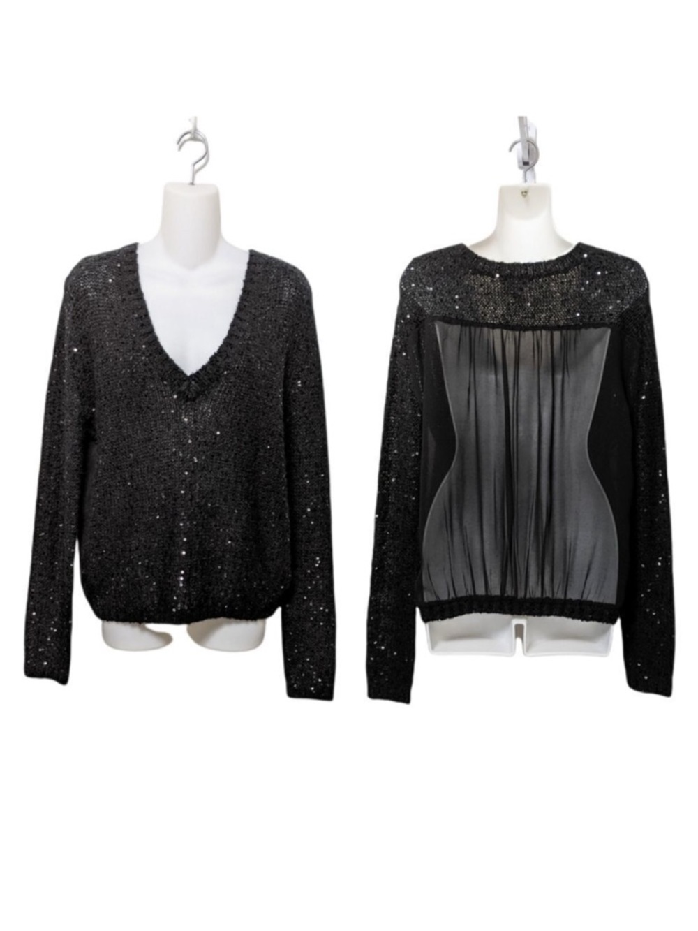 SILENCE & NOISE Mohair Wool Sequin Sheer Back Sweater M